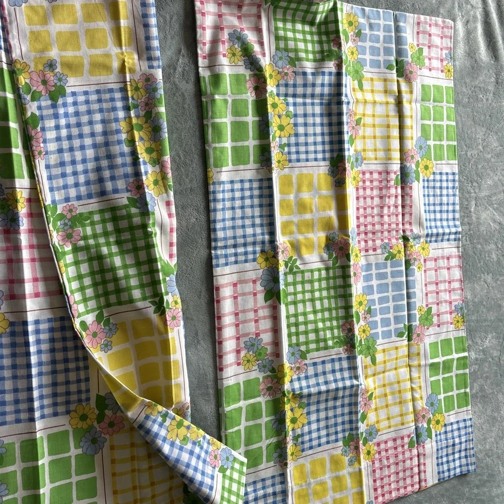 Vintage Cannon 70s Daisy TWIN‎ SIZE Sheet Set Gingham Square Monticello Muslin